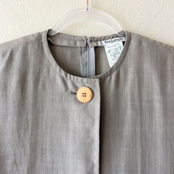 Guy Laroche Minimalist Linen Blend Sleeveless Gray Midi Dress with Button Detail - Picture 3 of 10